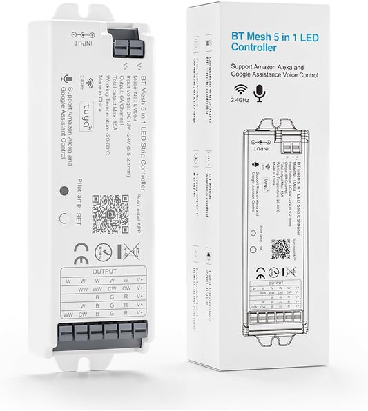 5in1 LM053 Bluetooth Mesh PWM LED Controller SmartLife TuyaSmart APP Control for Dimming CCT RGB RGBW RGBCCT LED Strip Work with WR01RF WR02RF RC01RF RC02RF RC03RF RC04RF RC05RF RF Remote