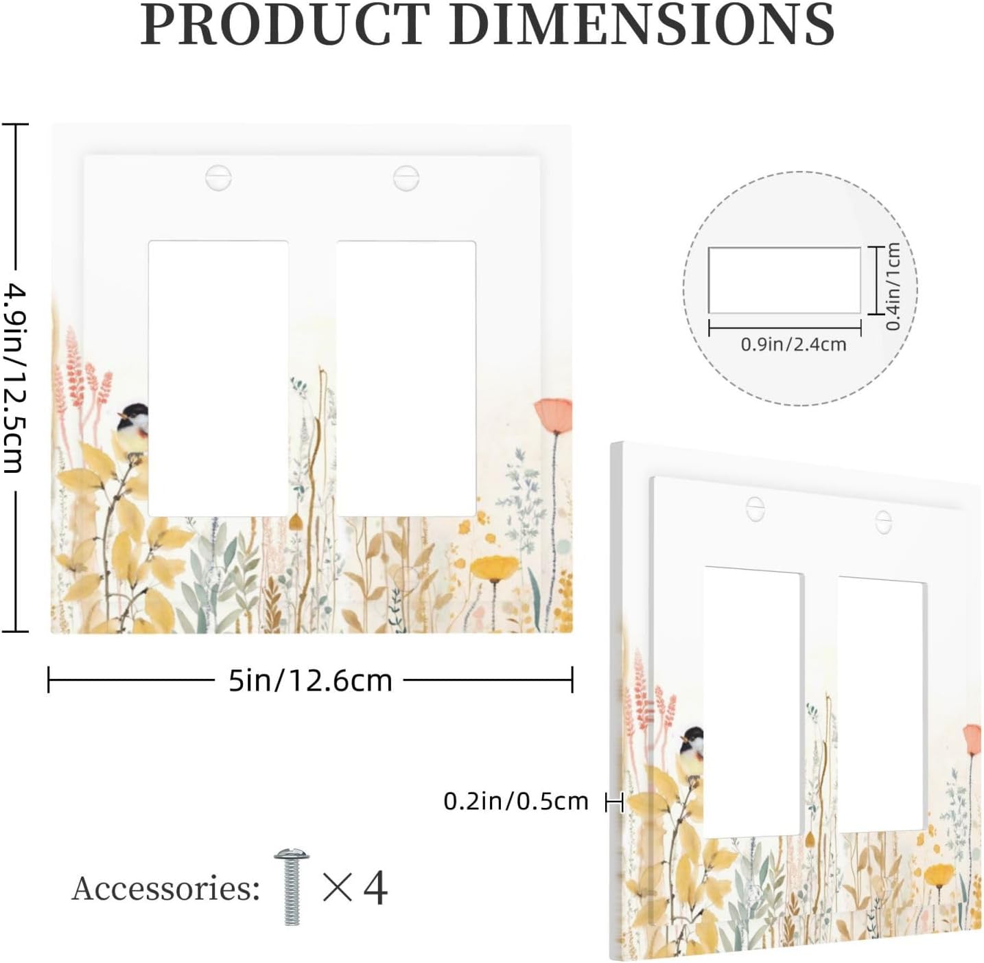 Decorative Outlet Covers Colorful Floral Watercolour Cuddly Bird 2 Gang Double Gfci Rocker Electrical Wall Panels Light Switch Cover Plate For Bed Room Living Room Decor