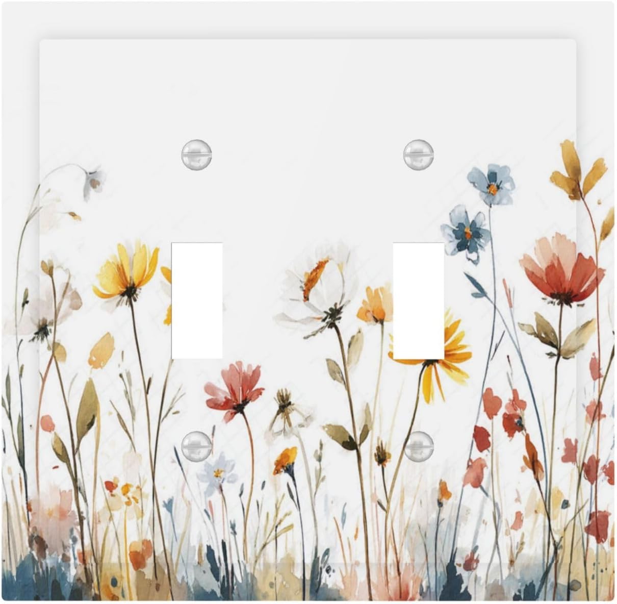Watercolor Wildflower Colorful Floral Plant Decorative Switch Plates 2 Gang Double Toggle Outlet Light Switch Cover Wall Plate Electrical Faceplate for Bed Room Living Room Decor
