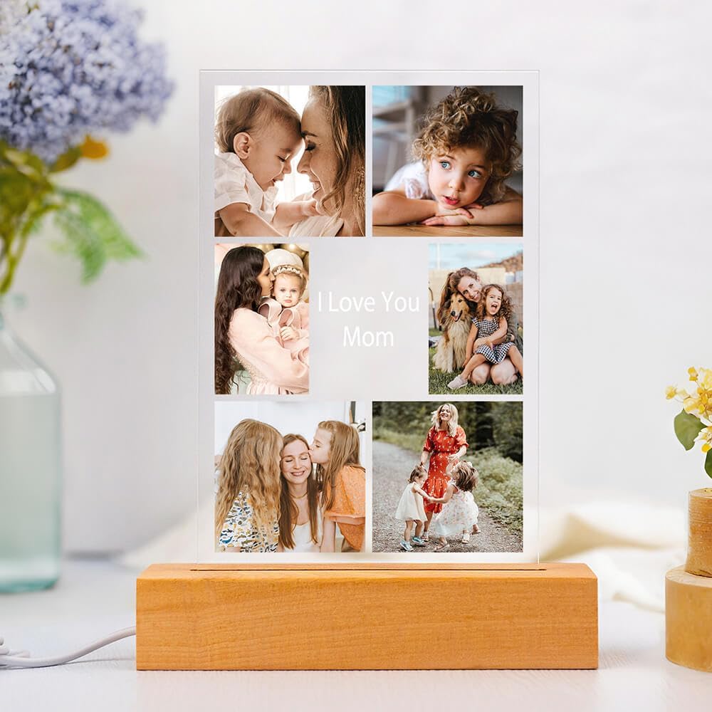 Custom Picture Frames, Personalized Photo Frames with Night Light, Customized Picture Frame, Personalized Valentines Day Gifts for Mom Baby Kid Family