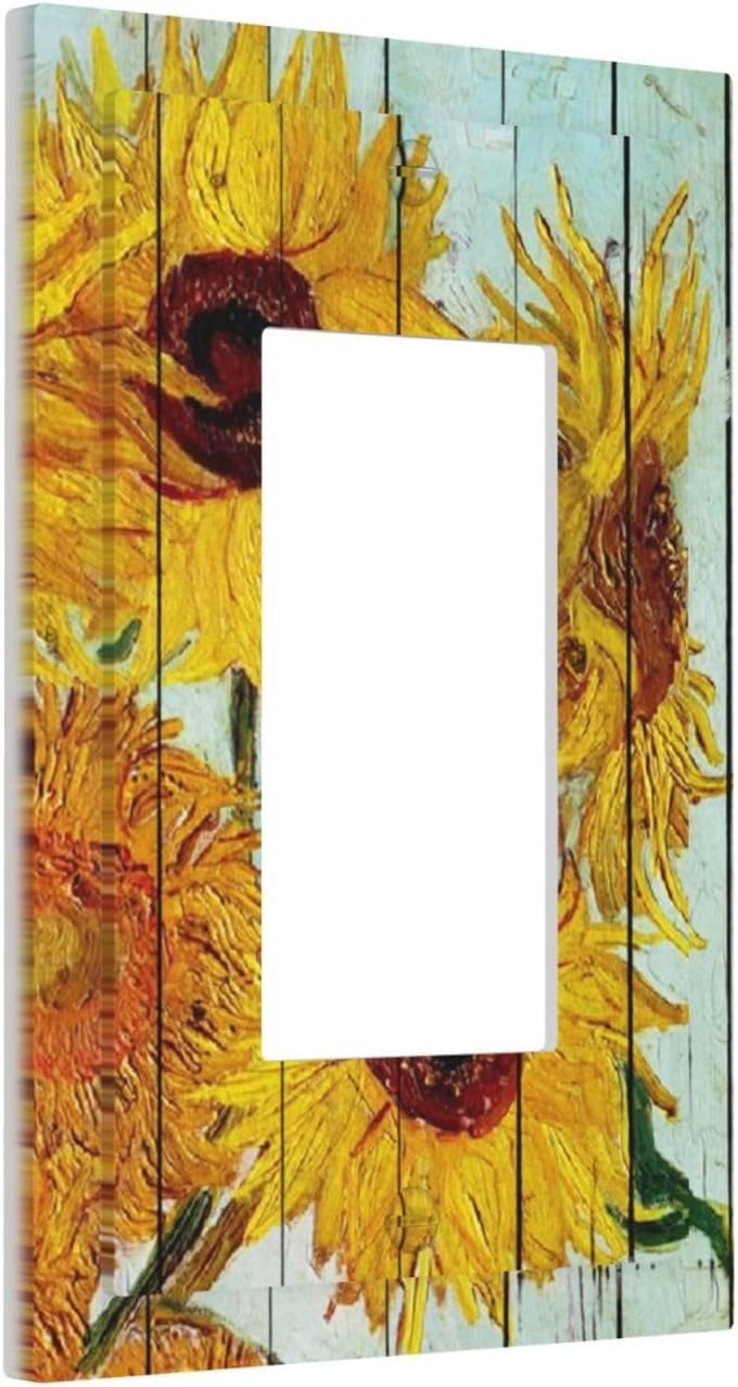 Decorative Outlet Covers Sunflowers Oil Paintings Wood Floral 1 Gang Single Rocker Light Switch Cover Plate Wall Plates Gfci Faceplate For Farmhouse Bed Room Decor