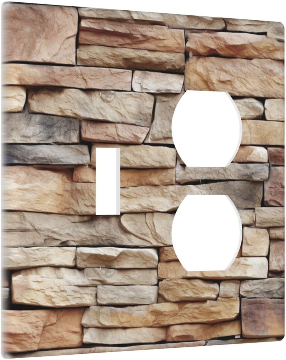 Wallplates Stone Textured Brown Brick Natural Stone 1 Toggle 1 Duplex Switch Plate Electrical Gfci Faceplate Decorative Light Switch Covers For Farmhouse Cabin Decor
