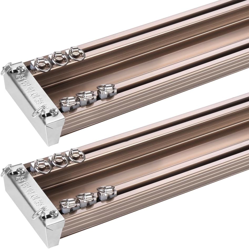 ZSHINE Heavy-Duty Curtain Conjoined Double Track rails Ceiling Mounting for Living Room Bedroom Room Divider (Champagne 9.5ft 2sets)
