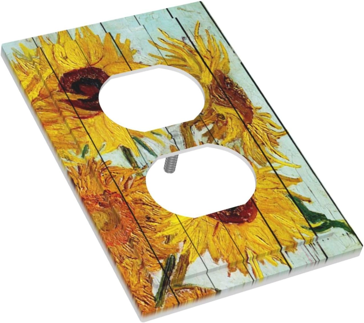 Outlet Covers Sunflowers Oil Paintings Wood Floral 1 Gang Duplex Light Switch Cover Decorative Switch Plates Electrical Receptacle Faceplate Wall Plate For Farmhouse Bed Room Decor