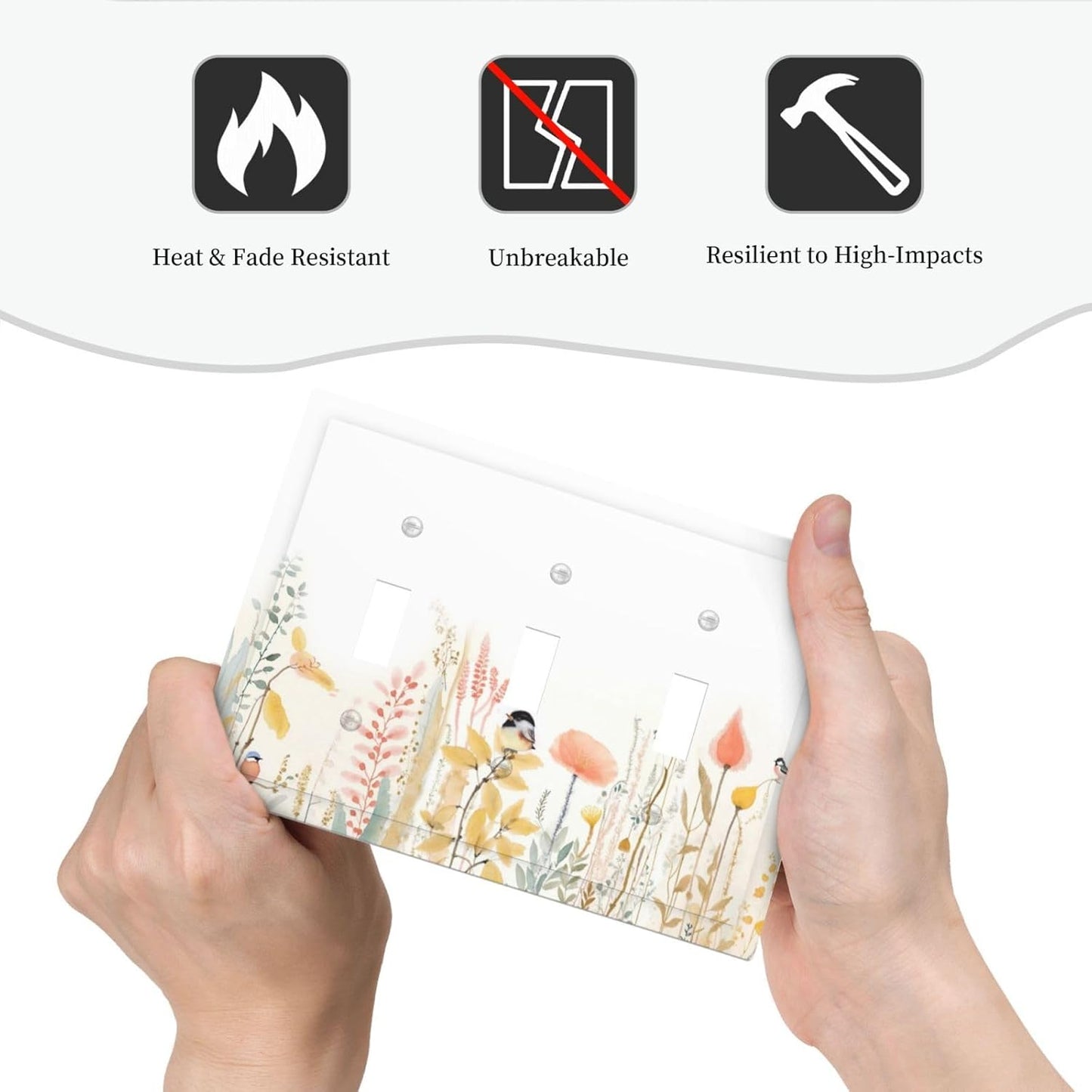 Decorative Switch Plates Colorful Floral Watercolour Cuddly Bird 3 Gang Wall Plate Triple Toggle Light Switch Cover Faceplate Electrical Wall Panels For Bed Room Living Room Decor