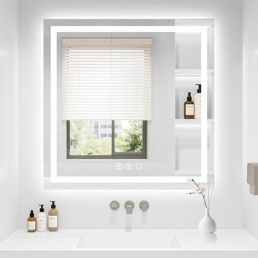 36X36 LED Bathroom Mirror with Lights, Anti-Fog, Backlit + Front Lit (CRI>90), Lighted Bathroom Vanity Mirror for Wall, Memory Function, Dimmable, Tempered Glass, Shatter-Proof