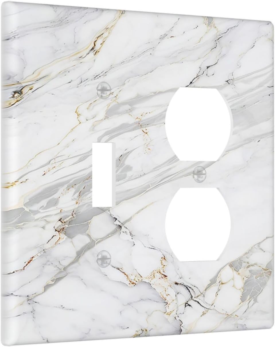 Outlet Covers Gray Gold Marble Abstract Modern Luxury 1 Toggle 1 Duplex Switch Plate Covers Electrical Light Switch Cover Plate Decorative Wall Plate Socket Cover for Bedroom Home Decor
