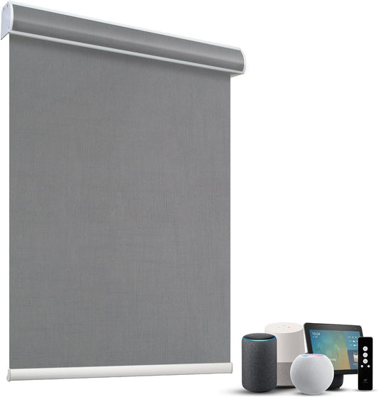 SmartWings Motorized Light Filtering Roller Shades 60% Blackout Custom Size, Rechargeable Battery, Works with Matter/Apple HomeKit, Alexa, Thread/Zigbee, Remote Optional, 60% Twilight Veil