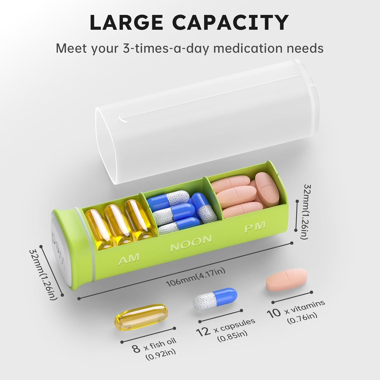 Weekly Pill Organizer 3X a Day, Detachable Pill Box 7 Day, Large 3 Times Daily Pill Case, Travel Pill Container Holder, Week Medication Dispenser Pillbox for Vitamin Supplement Medicine, White