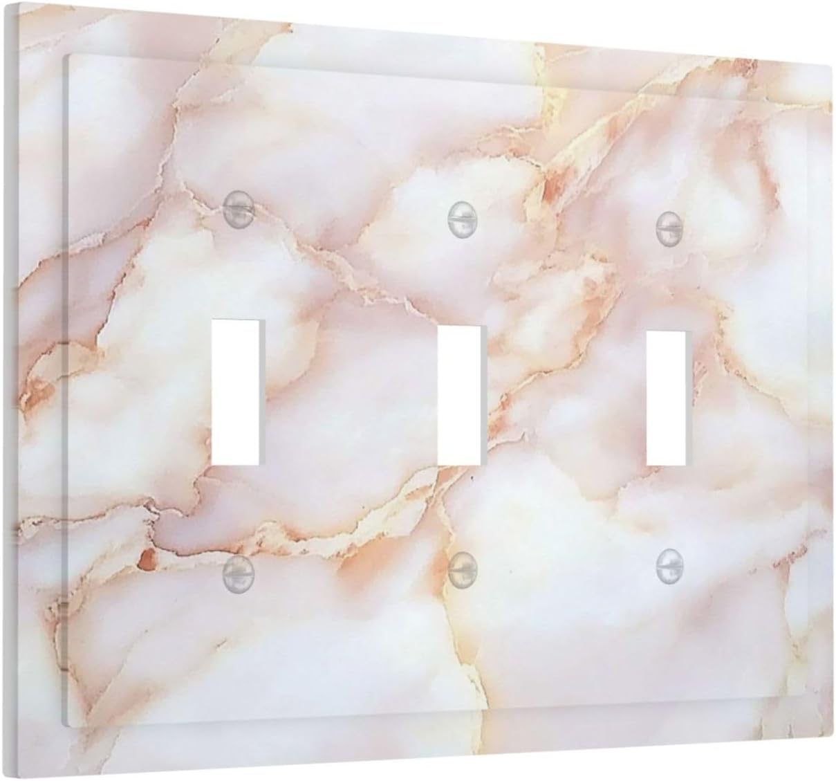 Decorative Switch Plates Pink Jade Marble Granite 3 Gang Wall Plate Triple Toggle Light Switch Cover Faceplate Electrical Wall Panels For Bathroom Kitchen Decor