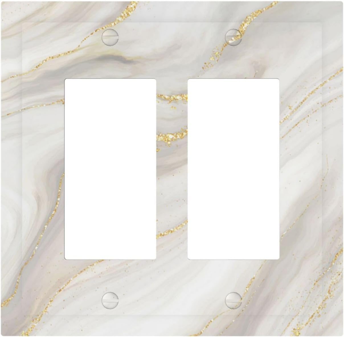 White Grey Gold Marble Simple Tiles Decorative Outlet Covers 2 Gang Double GFCI Rocker Electrical Wall Panels Light Switch Cover Plate for Bathroom Kitchen Decor