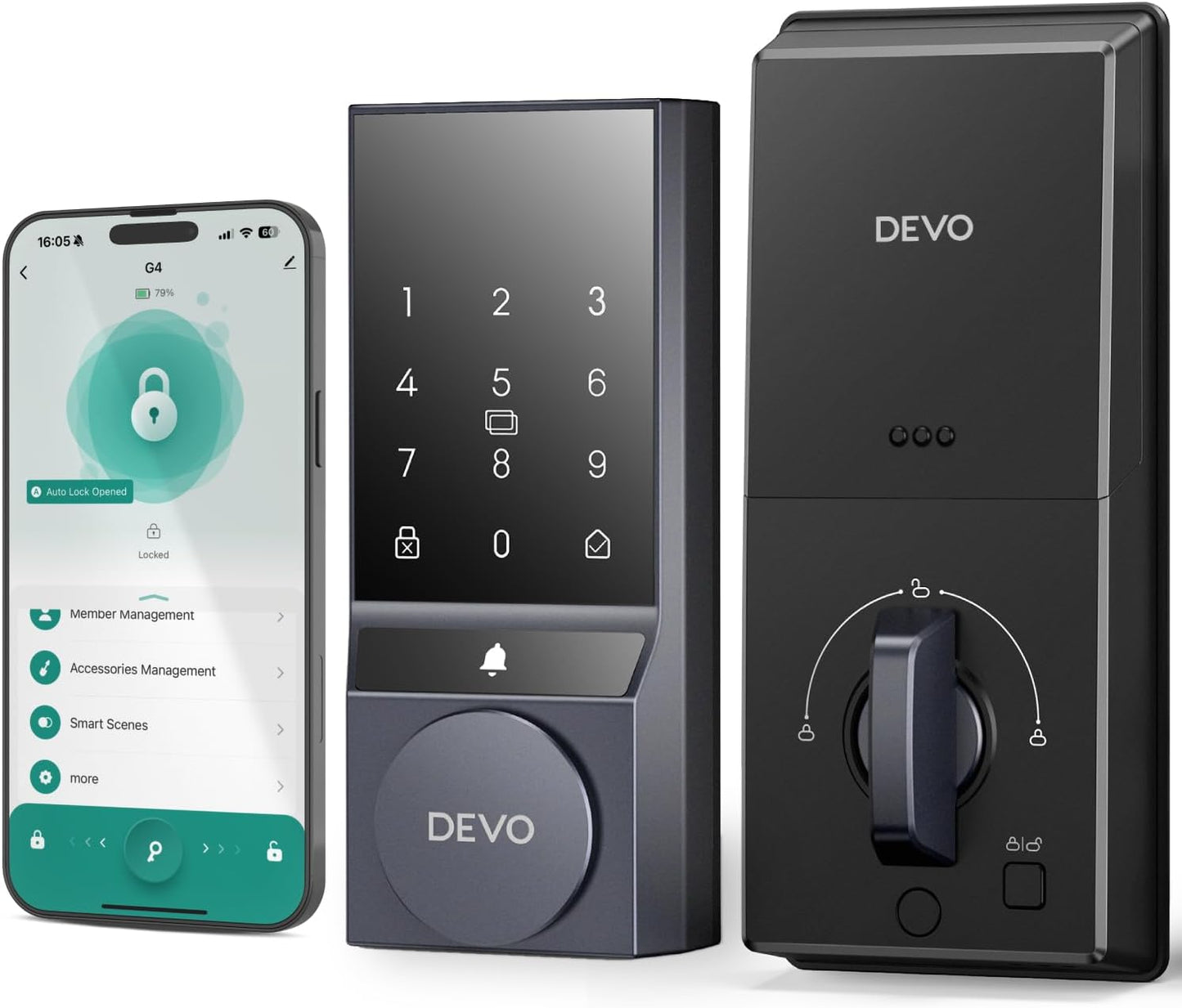 Devo G4 Smart Locks for Front Door, Keyless Entry Door Lock, Deadbolt Smart Lock, App Control, Built-in Bluetooth, Touchscreen Keypad, 8 Months Battery, IP54 Waterproof, Auto Lock, Easy Installation