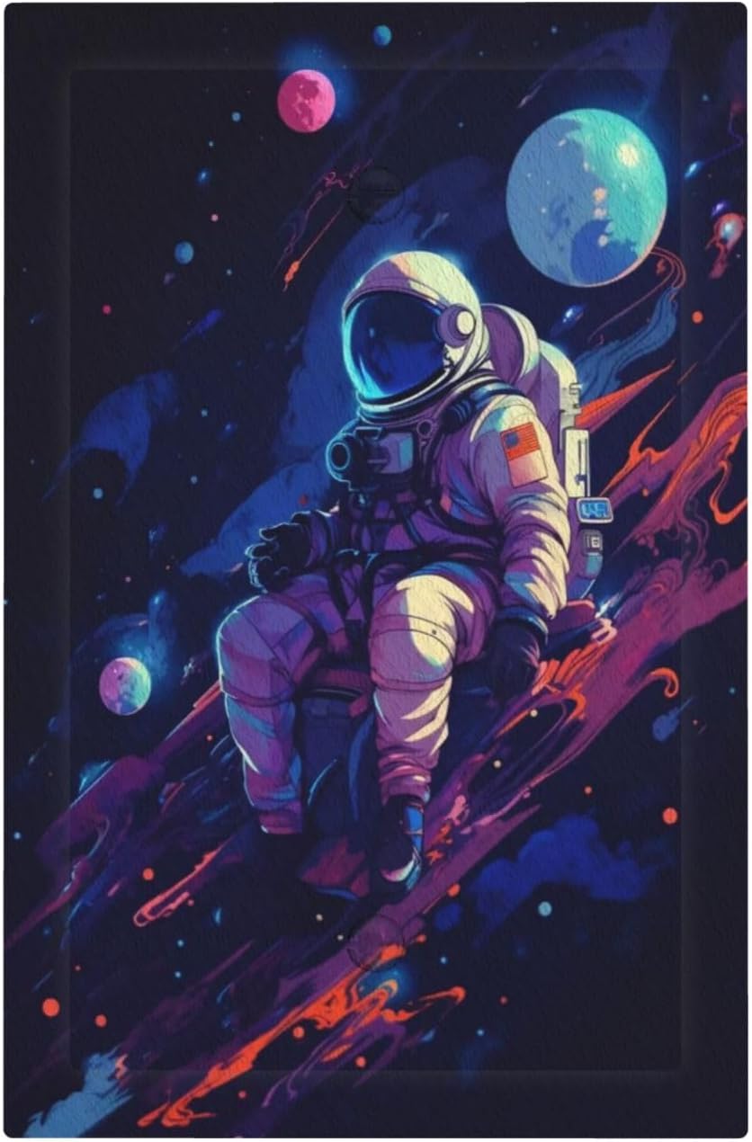 Decorative Light Switch Cover Plate Purple Space Astronaut Planet 1 Gang No Device Single Blank Outlet Covers Wall Plate Cover Switchplate Electrical Face Plate for Bedroom Home Decor