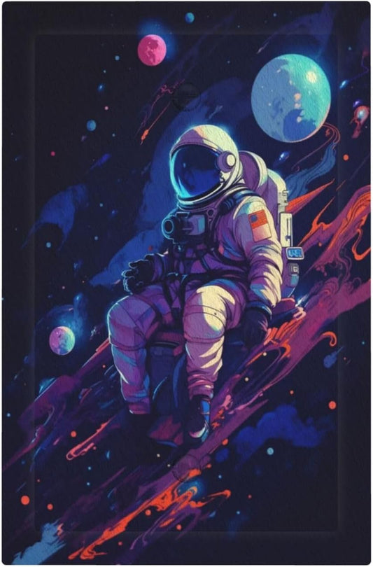 Decorative Light Switch Cover Plate Purple Space Astronaut Planet 1 Gang No Device Single Blank Outlet Covers Wall Plate Cover Switchplate Electrical Face Plate for Bedroom Home Decor
