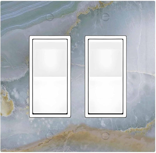 Decorative Outlet Covers Colored Art Marble Golden Line 2 Gang Double Gfci Rocker Electrical Wall Panels Light Switch Cover Plate For Bathroom Kitchen Decor