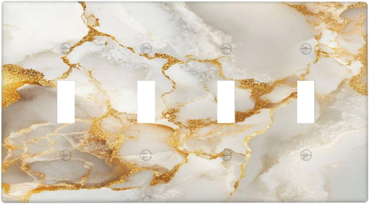 Gold Marble Crack Simple Abstract Print Light Switch Covers Quad Toggle Electrical Faceplate 4 Gang Wall Plate Decorative Switch Plates for Bathroom Kitchen Home Decor