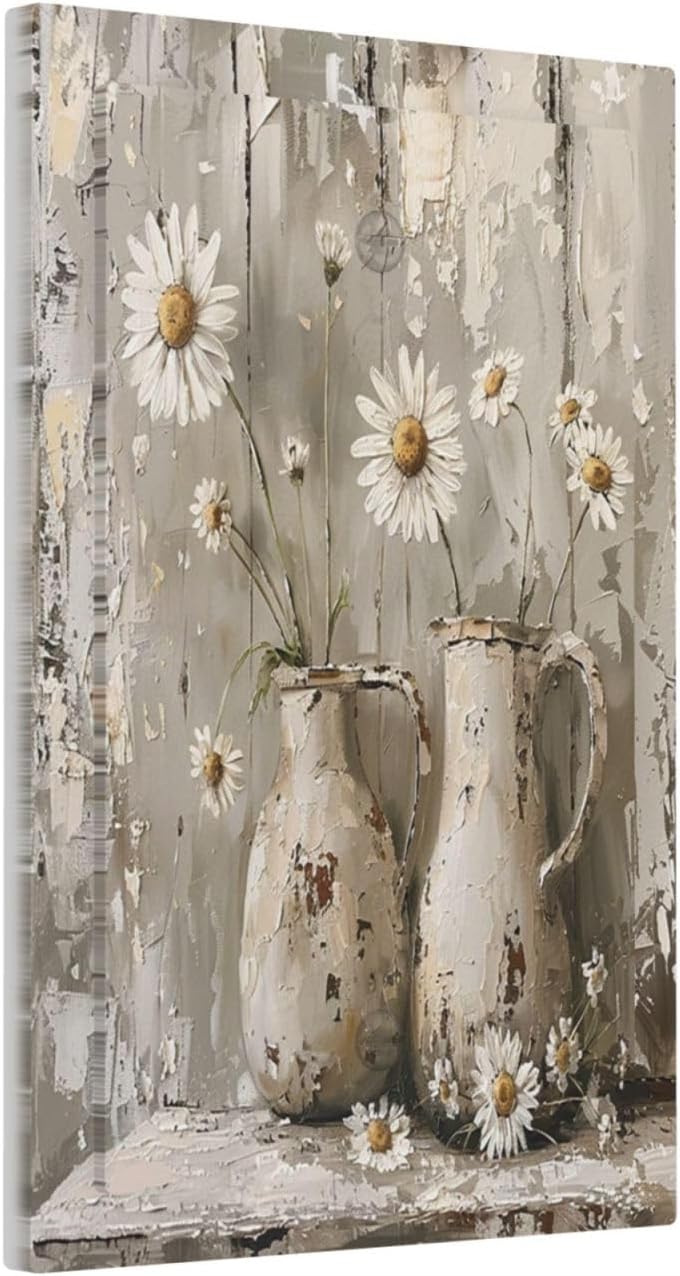 Light Switch Cover Plate Vintage Rustic Floral White Daisy Flower Oil Painting Style 1 Gang No Device Blank Electrical Wall Plates Faceplate Decorative Switch Plate for Home Farmhouse Decor