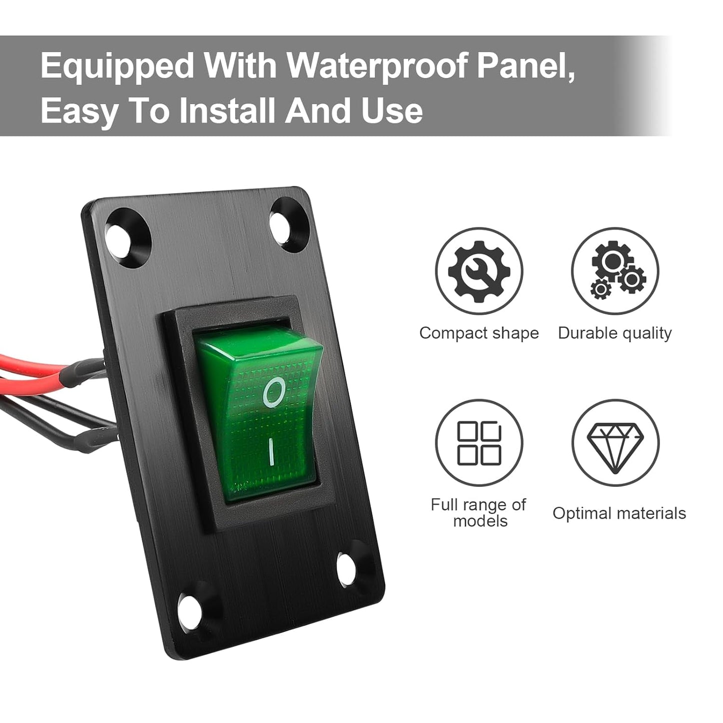 1Pcs Green LED KCD4 Boat Rocker Switch 2-Position 4-Pin Pre-Wired DPST Panel Switch 16A 250VAC 20A 125VAC, CE