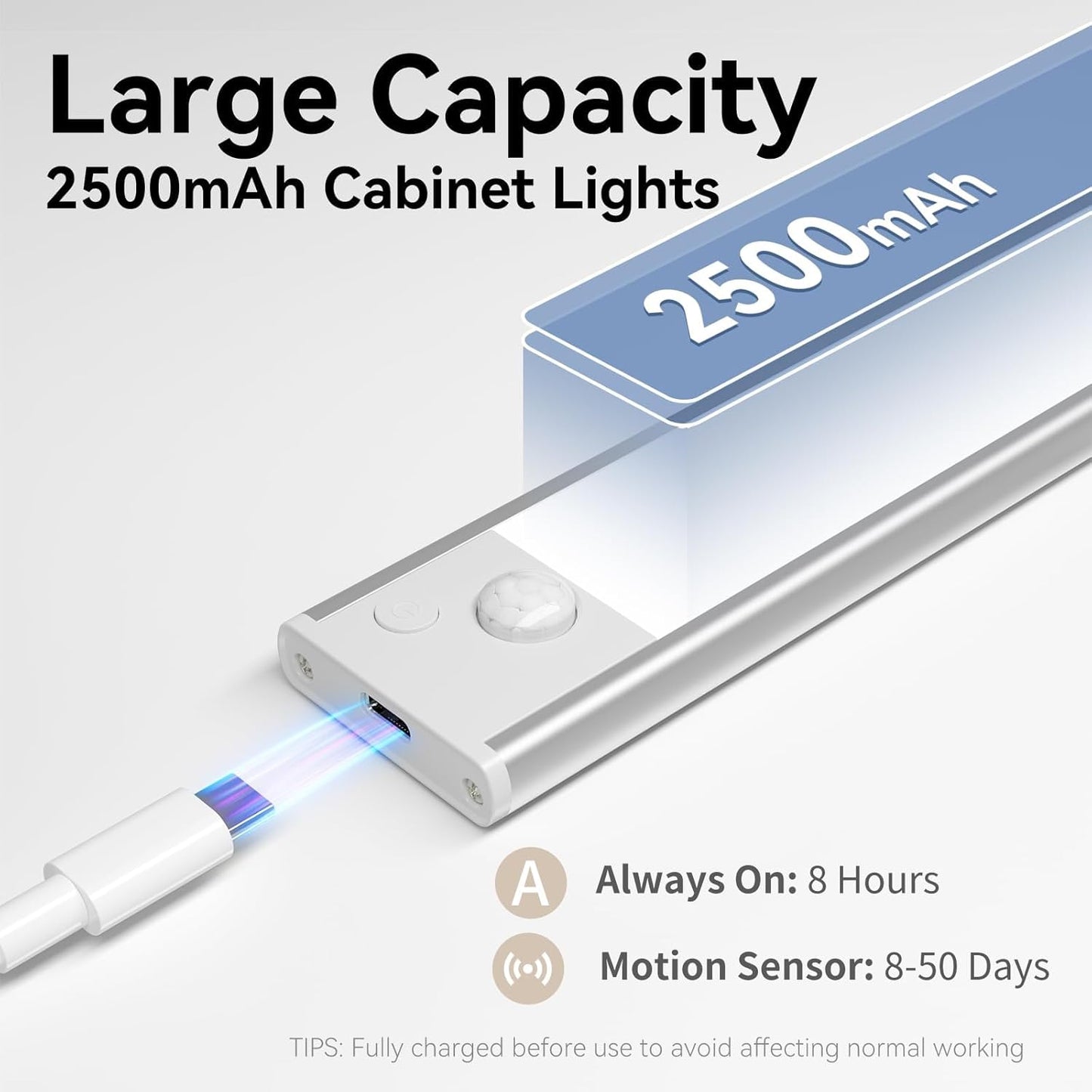 12inch Under Cabinet Lighting, 3 Color 2500mAh Magnetic Motion Activated Under Cabinet Lights, Rechargeable Closet Lights Battery Operated, Wireless Dimmable Under Counter Lights for Kitchen 2 Pack
