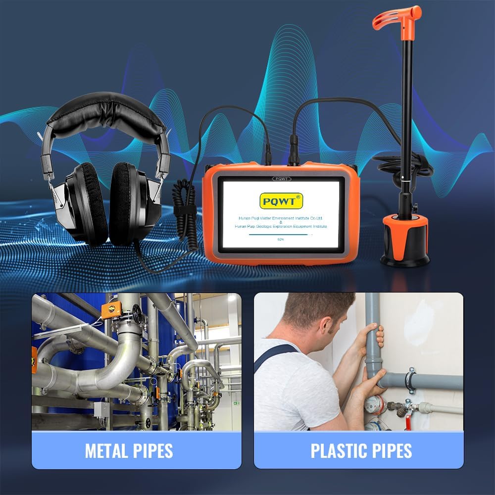 PQWT L2000 Underground Water Leak Detectors for Outdoor Wall Water Pipe Detector Machine Middle Sensor Acoustic Pipeline Leakage Detection Kit Noise Reduction Headphone Smart Touchscreen Carry Case