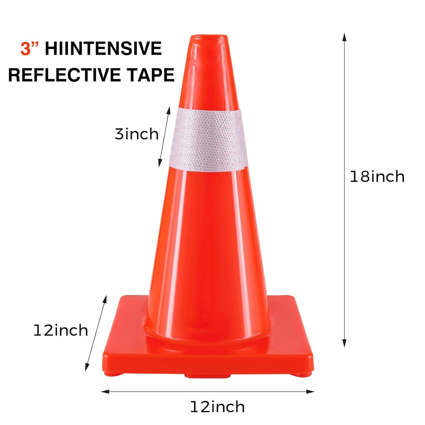 Traffic Safety Cones 18 Inch 8 Pack - Orange Road Parking Cones with Reflective Collars, Heavy Duty PVC Construction Cone Structurally Stable for Road Parking, Traffic Control, Driveway