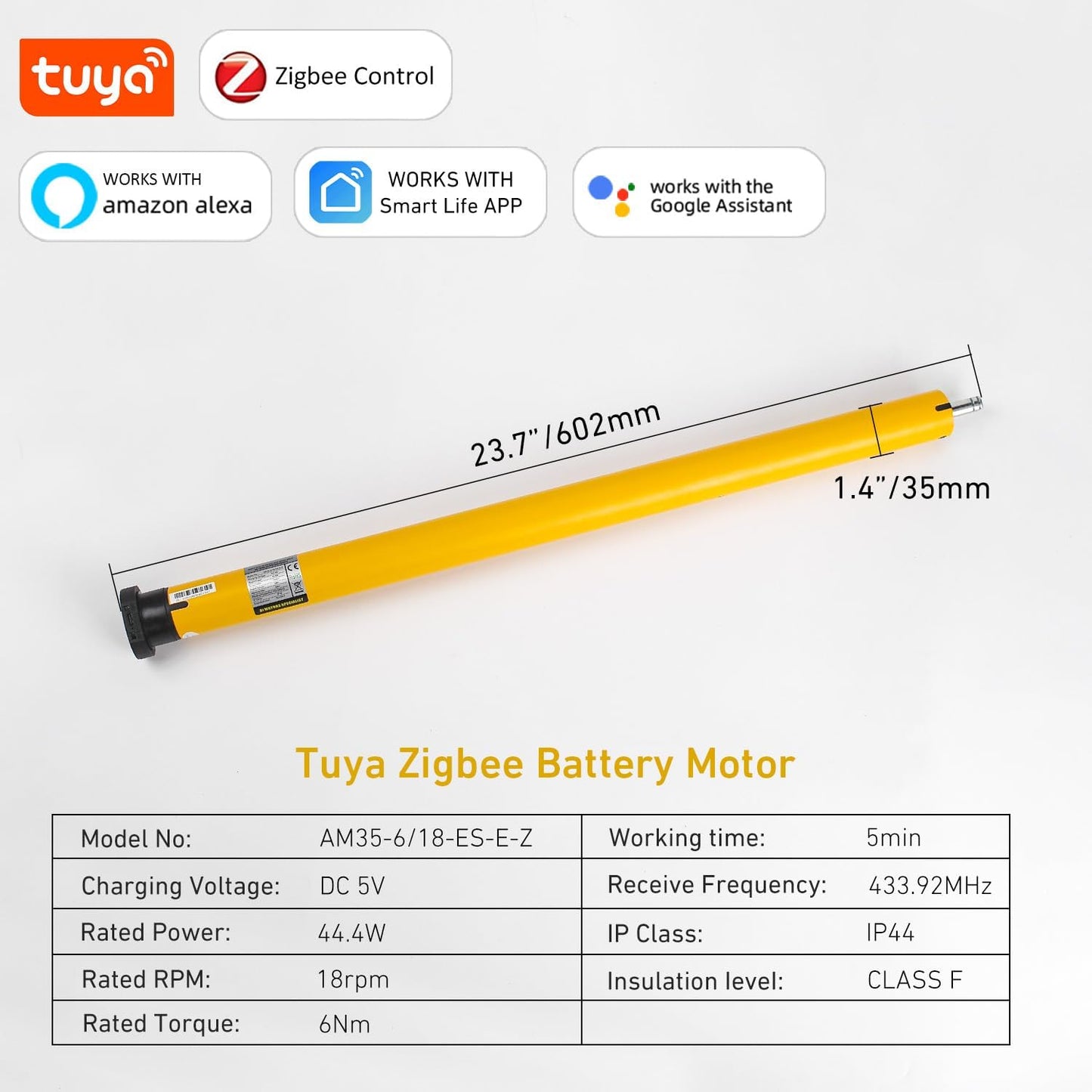ZigBee Smart Motor for 2" (50mm) Shade Tube – Compatible with Alexa, Google Home, Tuya Smart Life App – Battery-Powered Roller Blind Motor