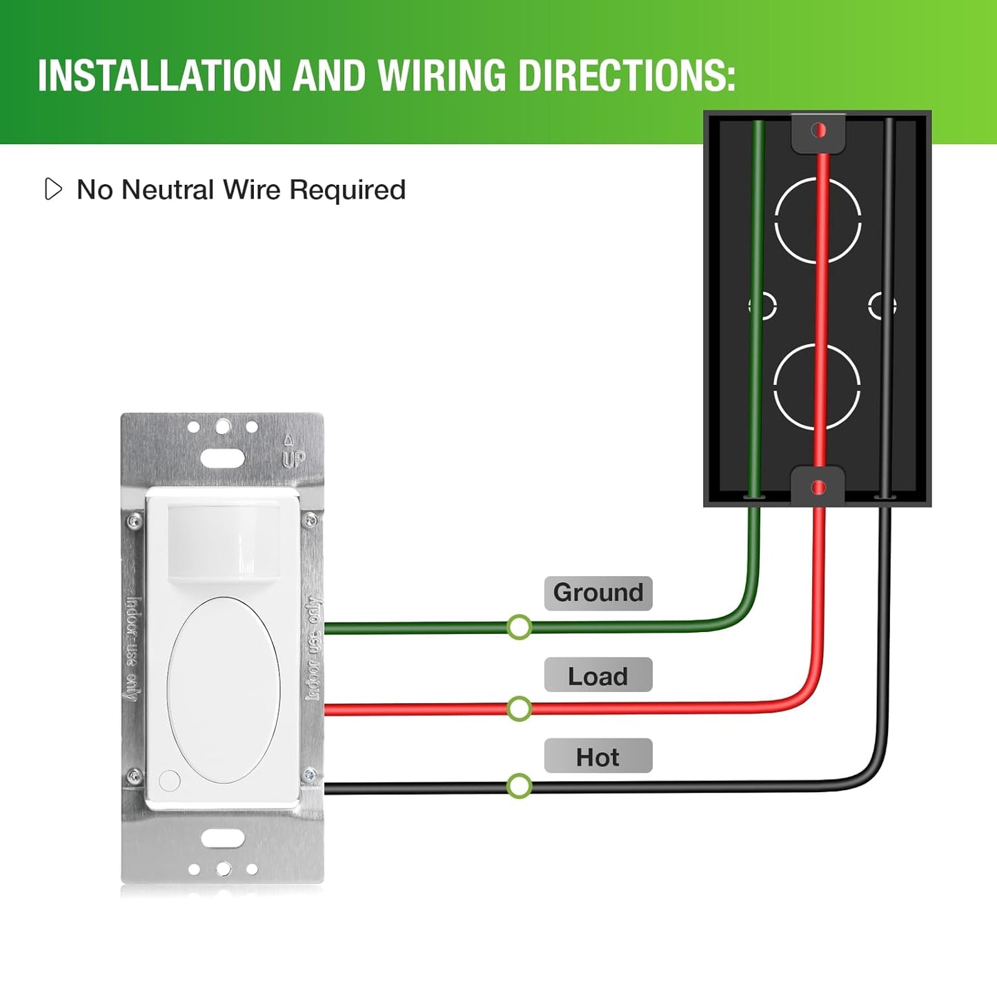 RAYZEEK PIR Motion Sensor Light Switch,Single-Pole Motion Activated Wall Switch, No Neutral Required,On/Off Override,PC Fireproof&UL Listed,2 Pack