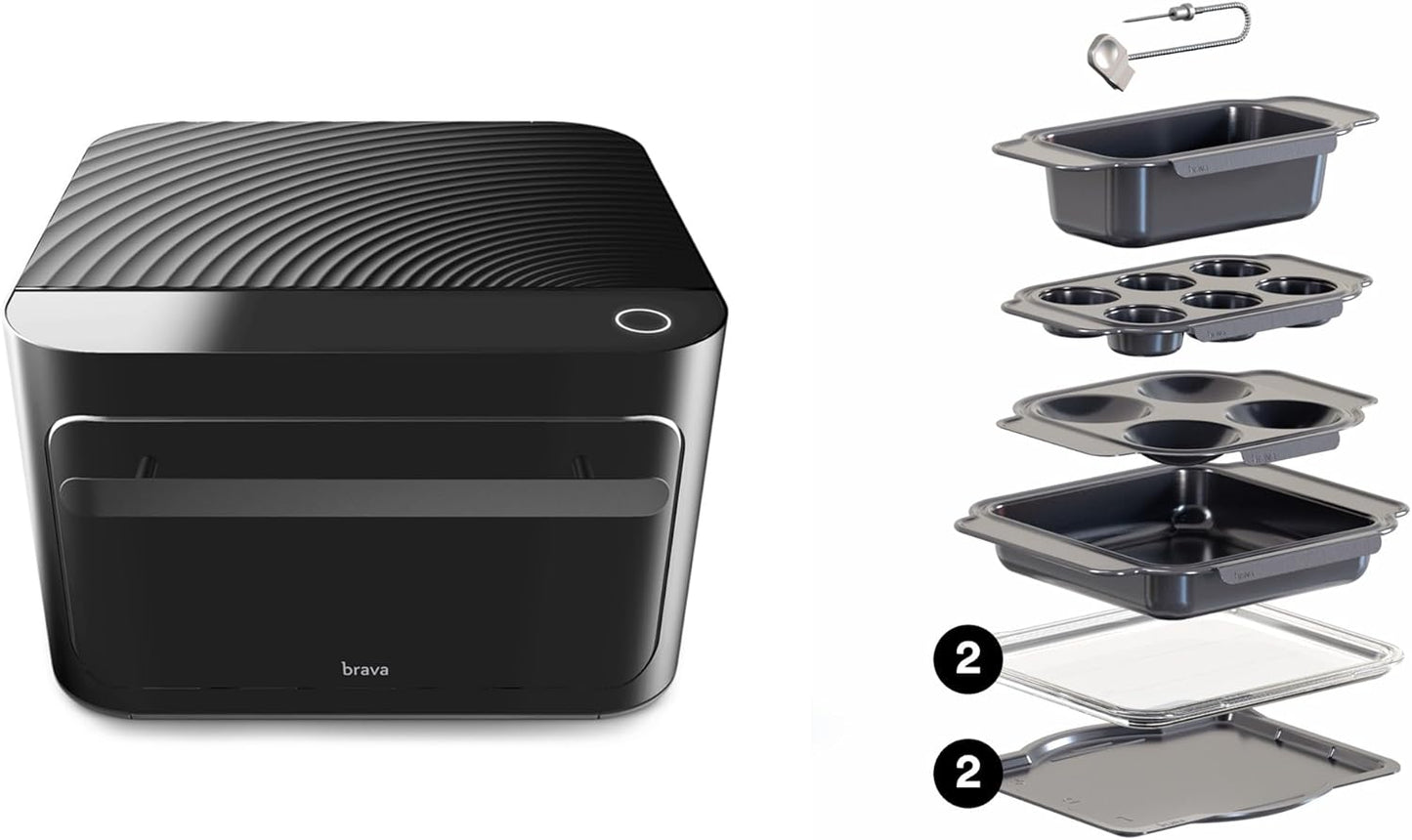 Brava Oven Bake & Breakfast Set: 10-in-1 Touchscreen Countertop Smart Oven, Air Fryer, 6-Slice Toaster, Slow Cooker, Reheater, Dehydrator, Rice Cooker, Healthy & User Friendly, Auto-Shut Off, Black
