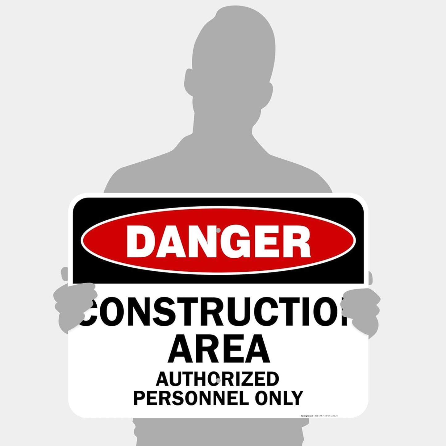 Danger Construction Area Sign, Authorized Personnel Only Sign, 18x24 Inches, Rust Free .063 Aluminum, Fade Resistant, Easy Mounting, Indoor/Outdoor Use, Made in USA