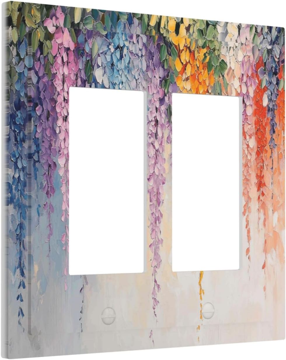 Colorful Wildflower Wisteria Cascade Floral Flower Decorative Outlet Covers 2 Gang Double GFCI Rocker Electrical Wall Panels Light Switch Cover Plate for Bedroom Living Room Decor