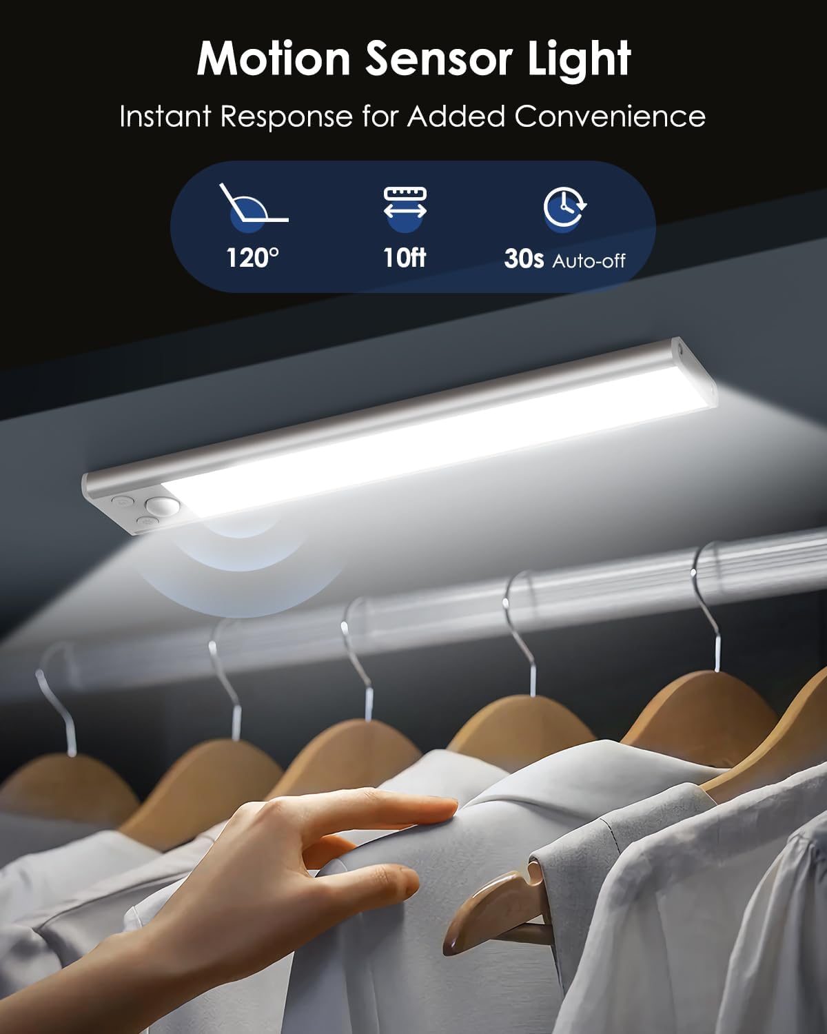 VerRon 5 Pack Under Cabinet Lighting Wireless, Battery Operated Motion Sensor Light Indoor with 3 Color Temps 68 LED, Upgraded 2200mAh Rechargeable Under Cabinet Lights Closet Lights for Kitchen, 10in