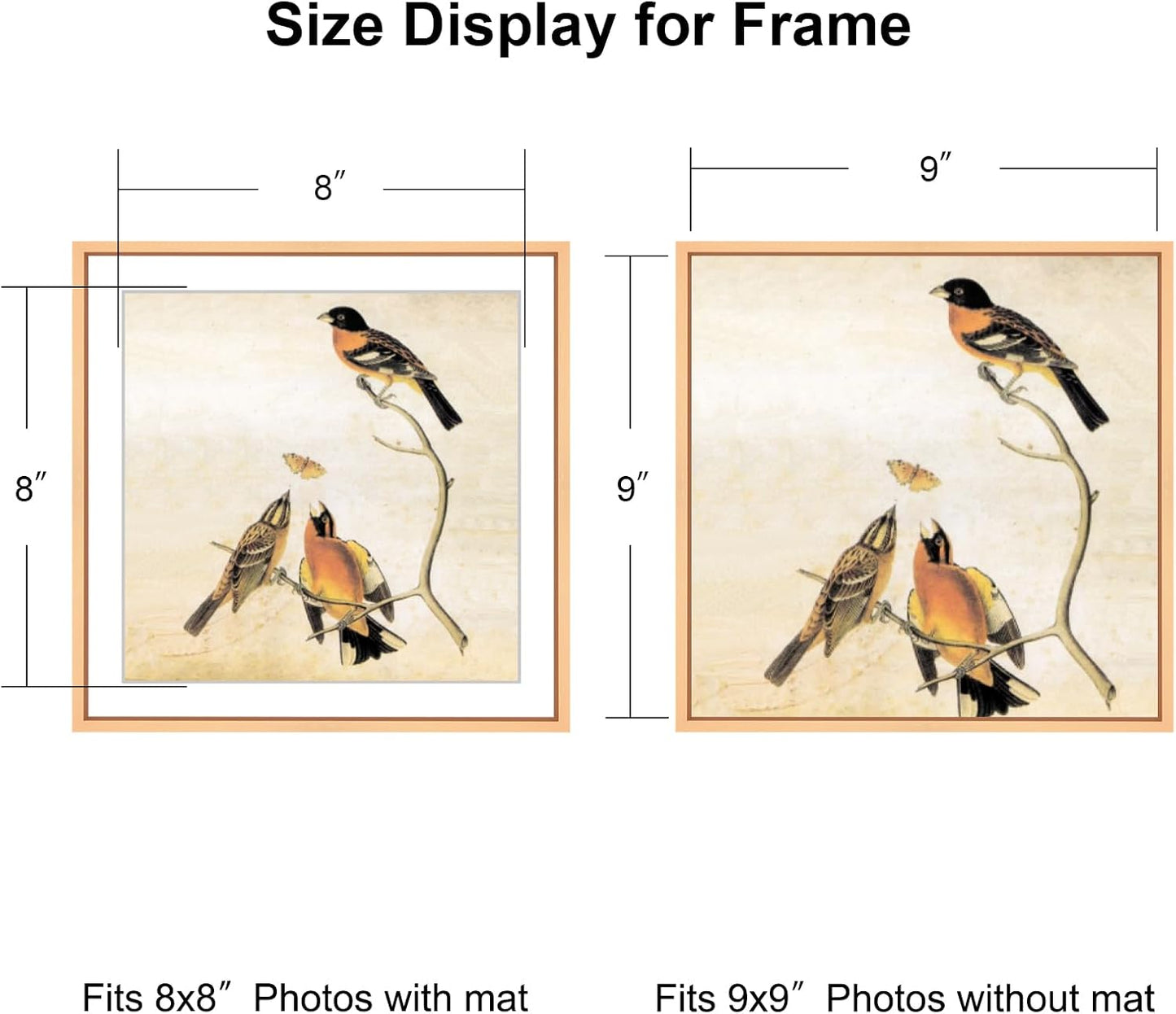 9x9 Picture Frame, Gold Metal Square Photo Frames with HD Glass, Fits 8x8 with Mat or 9 x 9 without Mat, Display for Wall and Table, 1 Pack