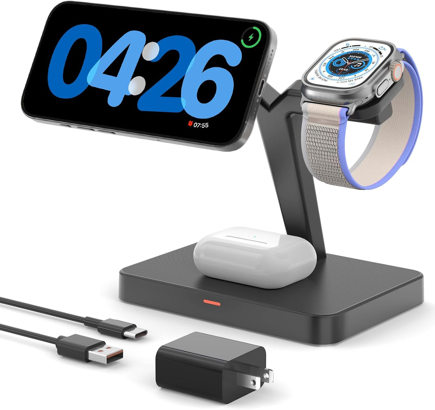 3-in-1 Magnetic Charging Station for Apple: CIYOYO Wireless Fast Charger Stand for iPhone 16/15/14/13, Apple Watch/AirPods Portable Charging Pad for Office Bedside Gift