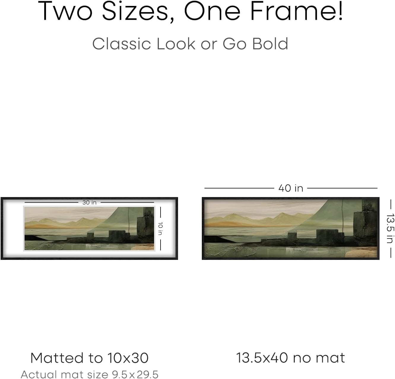 Homeforia 13.5x40 Black Wood Picture Frame, High End Oak 13.5x40 Panoramic Poster Frames with Mat 10x30 Art, 13.5 x 40 Wooden Frame Matted to 10 x 30, 40x13.5 Frame, Tempered Glass, Wall Kit, Set of 1