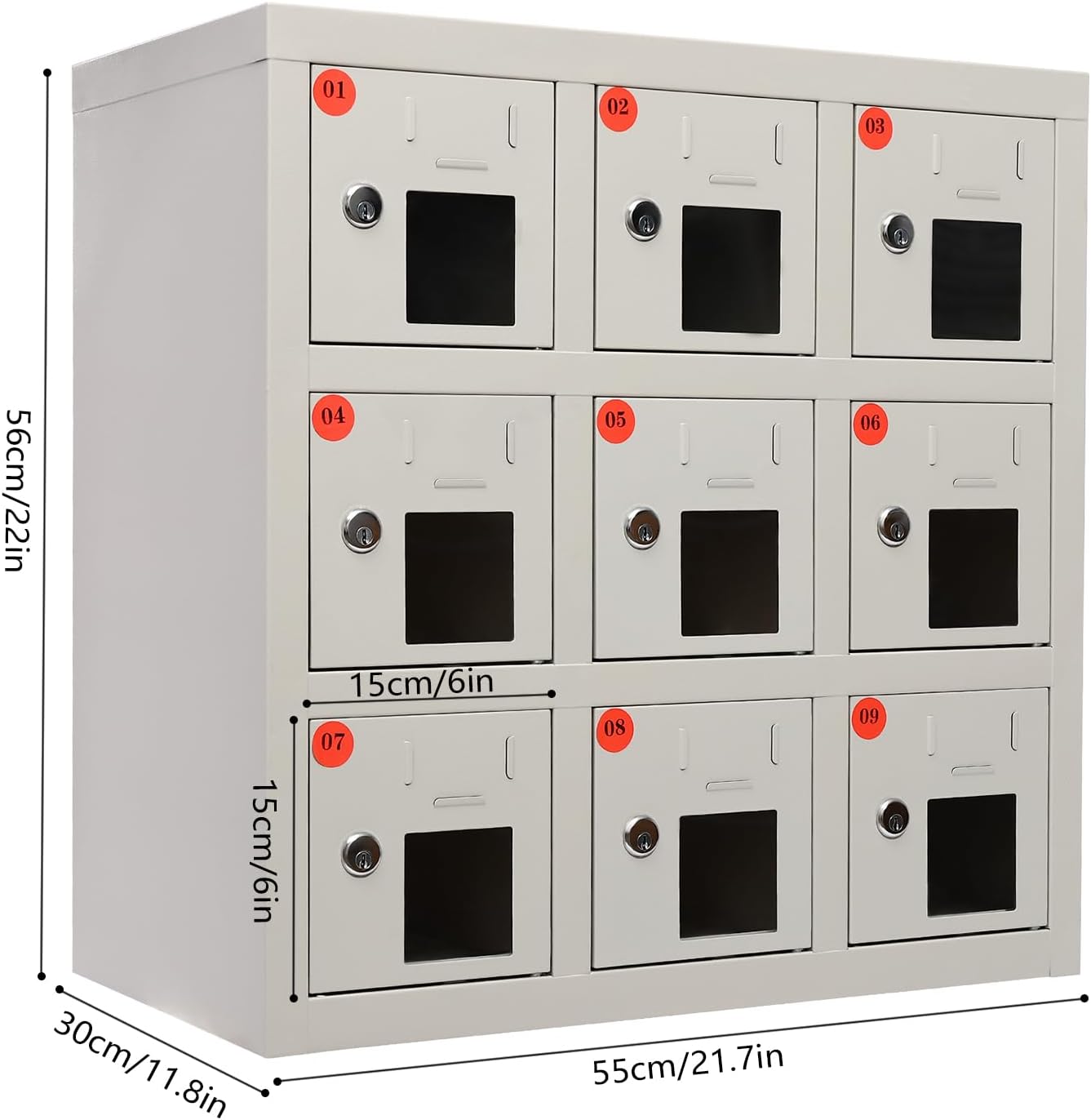 9 Slots Cell Mobile Phone Steel Locker with Lock, Cell Phone Locker with Charging Station, Cellphone Locker for Schools, Conference Rooms, and Offices