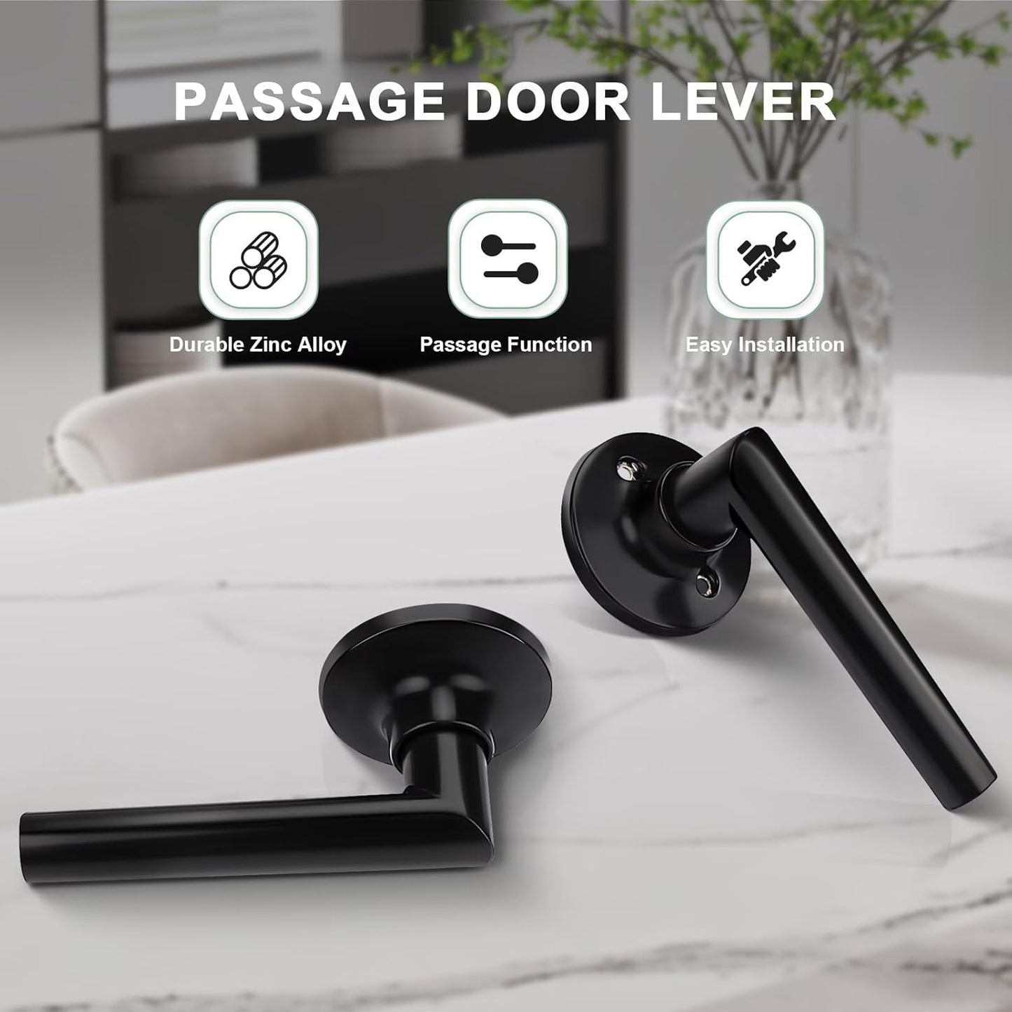 GOBEKOR 5 Pack Matte Black Door Handles Interior,Heavy Duty Passage Door Handles Interior Door Levers for Hallway and Closet, Modern Sleek Round Door Locks
