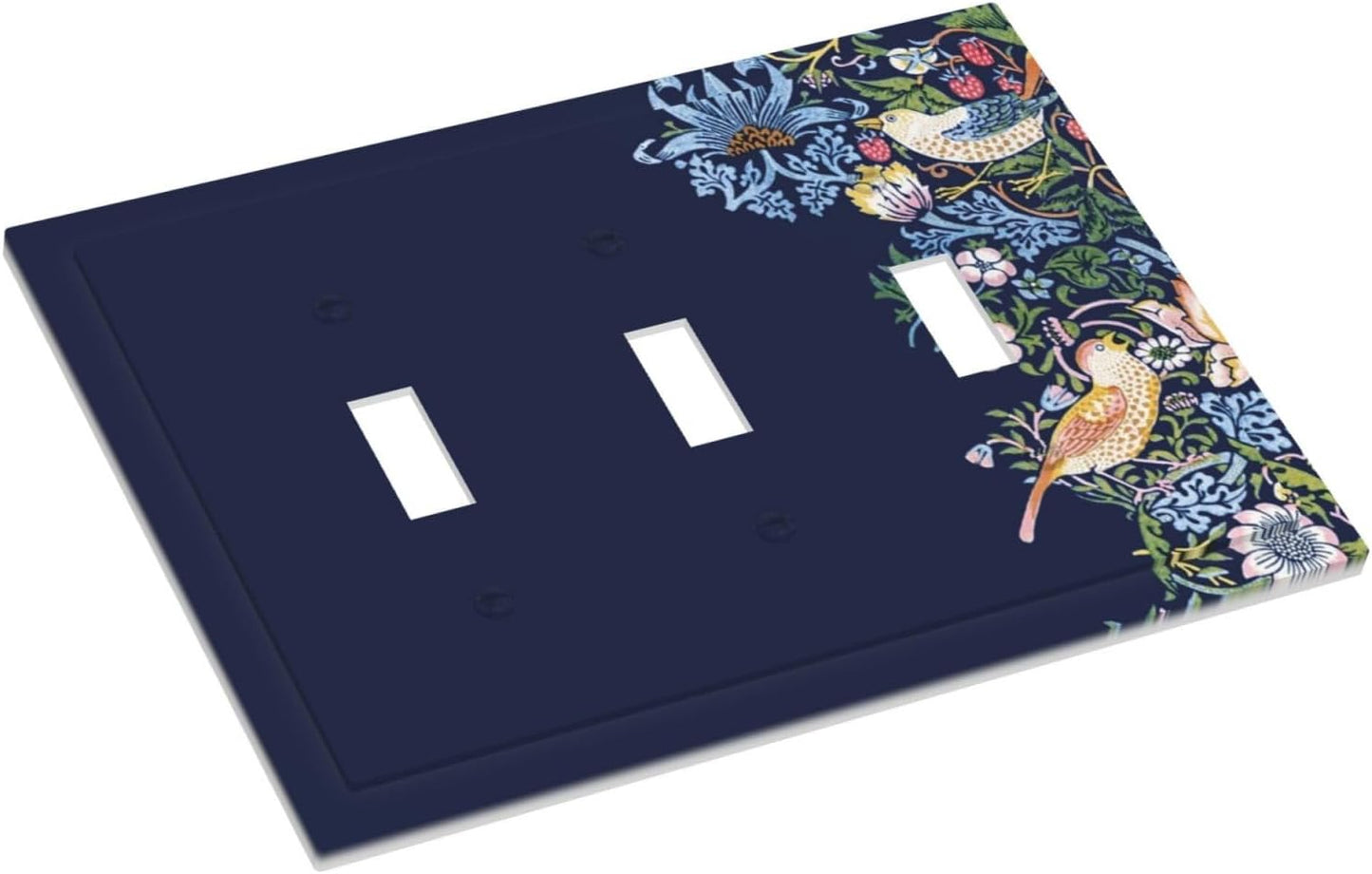 Decorative Light Switch Cover Plate Vintage Blue Morris Strawberry Thief Bird Flower 3 Gang Wall Plate Oversized Triple Toggle Switch Cover Plate Jumbo Faceplate