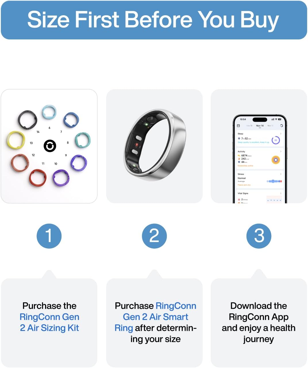 RingConn Gen 2 Air, Ultra-Thin AI Smart Ring, 10-Day Battery Life, Fitness/Sleep/Stress/HR Tracker for Women&Men, No App Fee for Standard Features, iOS & Android Compatible (Size 13, Dune Gold)
