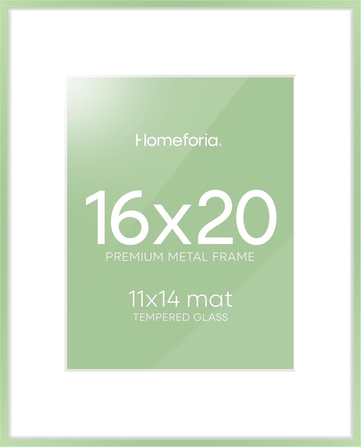 Homeforia 16x20 Sage Green Picture Frame, High End Metal 16x20 Poster Frame with Mat 11x14 inch Photo, 16 x 20 Sage Green Frame Matted to 11 by 14 Art, 20x16 Frame, Tempered Glass, Wall Kit, Set of 1