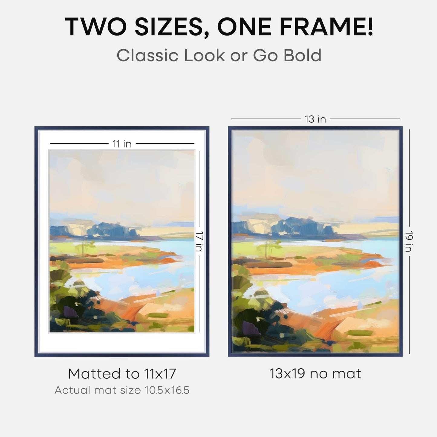 Homeforia 13x19 Picture Frame Navy Blue, High End Metal 13x19 Poster Frames with Mat 11x17 inch Photo, 13 x 19 Navy Blue Frame Matted to 11 by 17 Print, 19x13 Frame, Tempered Glass, Wall Kit, Set of 1