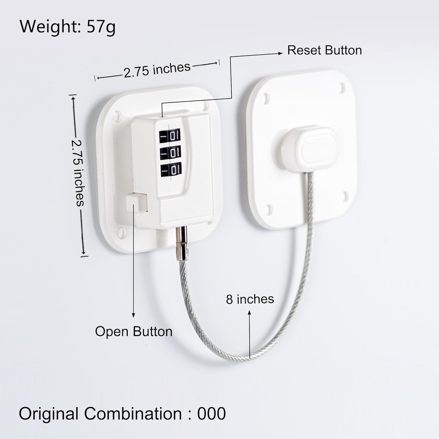 Refrigerator Lock, Heavy Duty Fridge Lock, Combination Lock for Refrigerator Cabinets, Drawers, Safety, Easy Install No Keys Needed (White-1Pack)