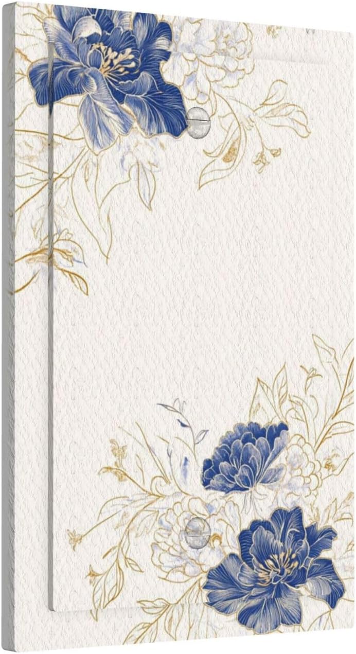 Decorative Light Switch Cover Plate Rustic Blue Flower Floral Gold Leaf 1 Gang No Device Single Blank Outlet Covers Wall Plates for Electrical Outlets Faceplate for Bedroom Home Decor