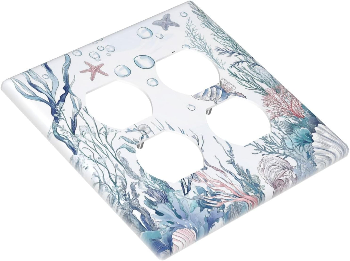 Outlet Covers Ocean Coral Seahorse Seashell Starfish 2 Gang Double Duplex Decorative Light Switch Covers Electrical Wallplates Socket Faceplate For Bathroom Home Decor