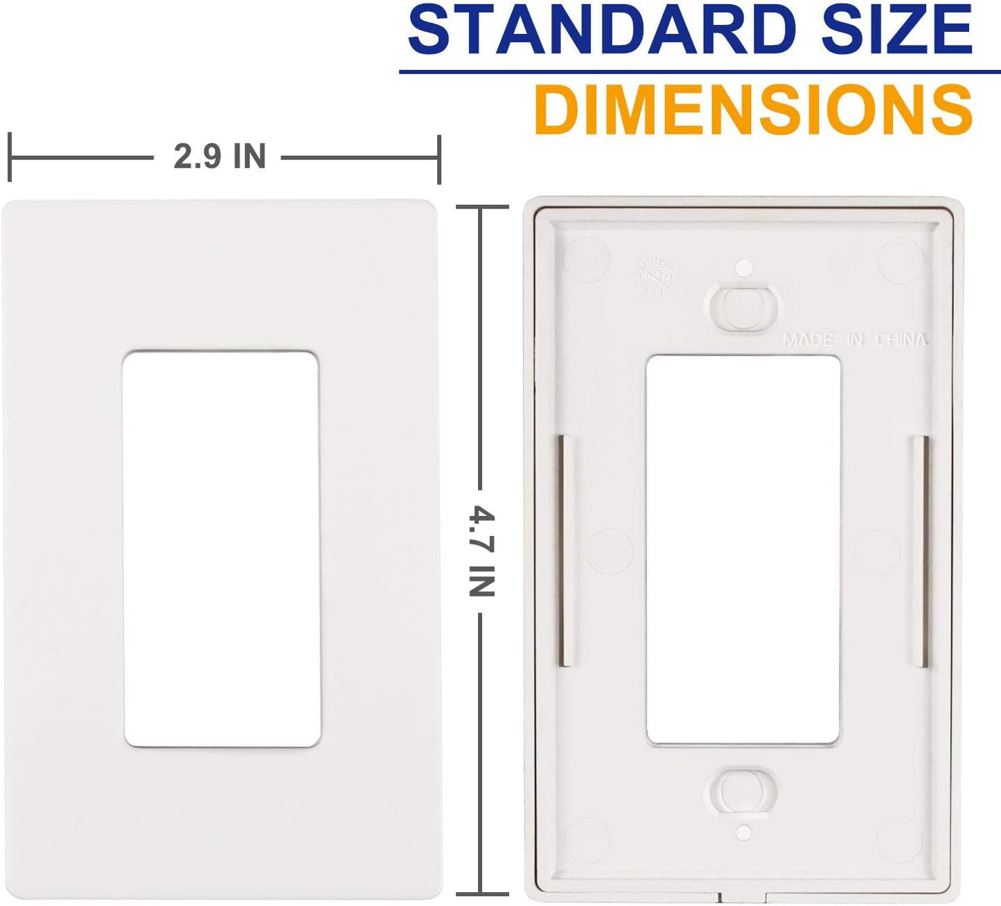 1-Gang Screwless Decorator Wall Plates, Child Safe Standard Size Outlet Cover, Unbreakable Polycarbonate Thermoplastic,Glossy White, 20 Pack,UL Listed