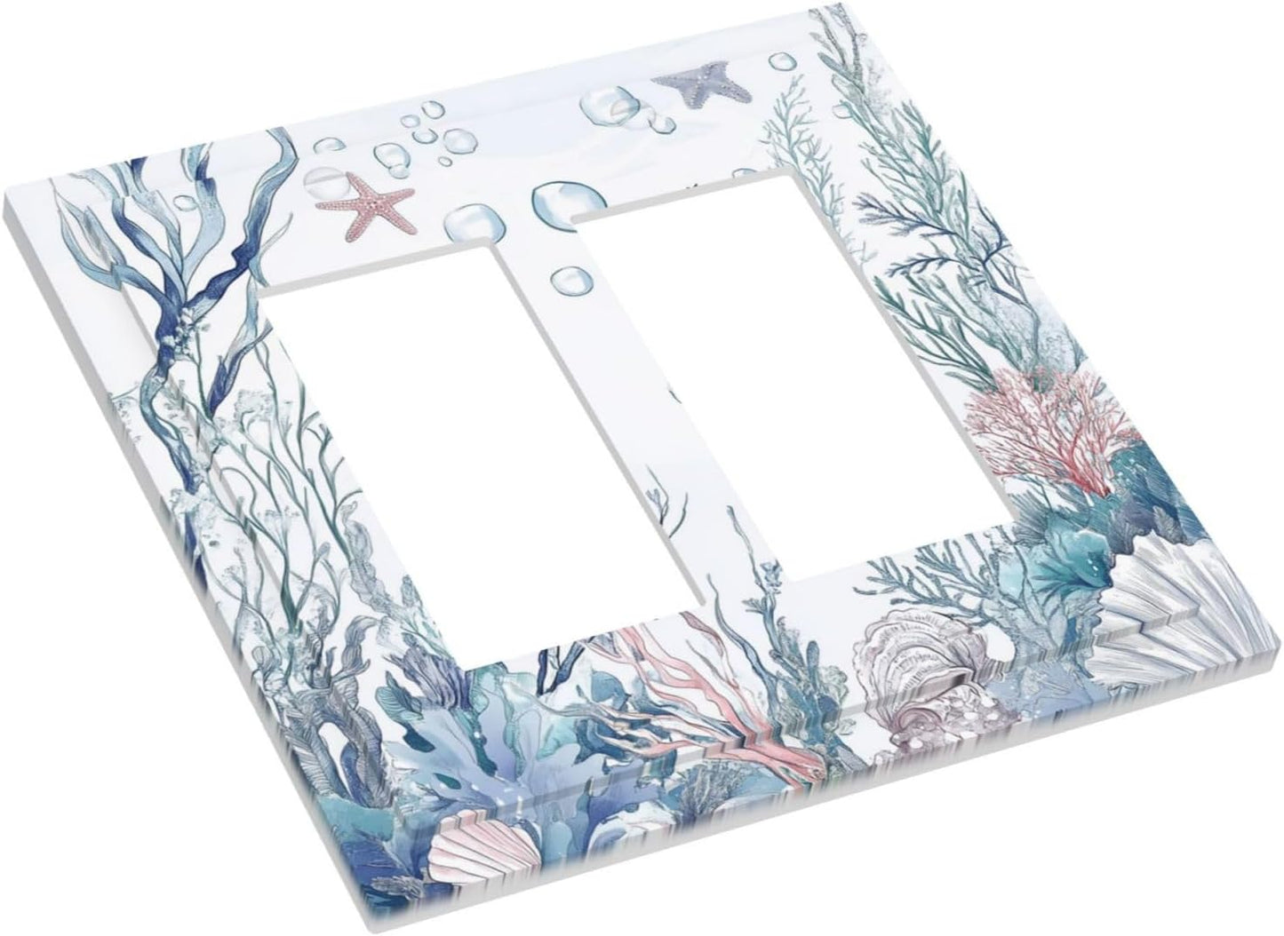 Decorative Outlet Covers Ocean Coral Seahorse Seashell Starfish 2 Gang Double Gfci Rocker Electrical Wall Panels Light Switch Cover Plate For Bathroom Home Decor