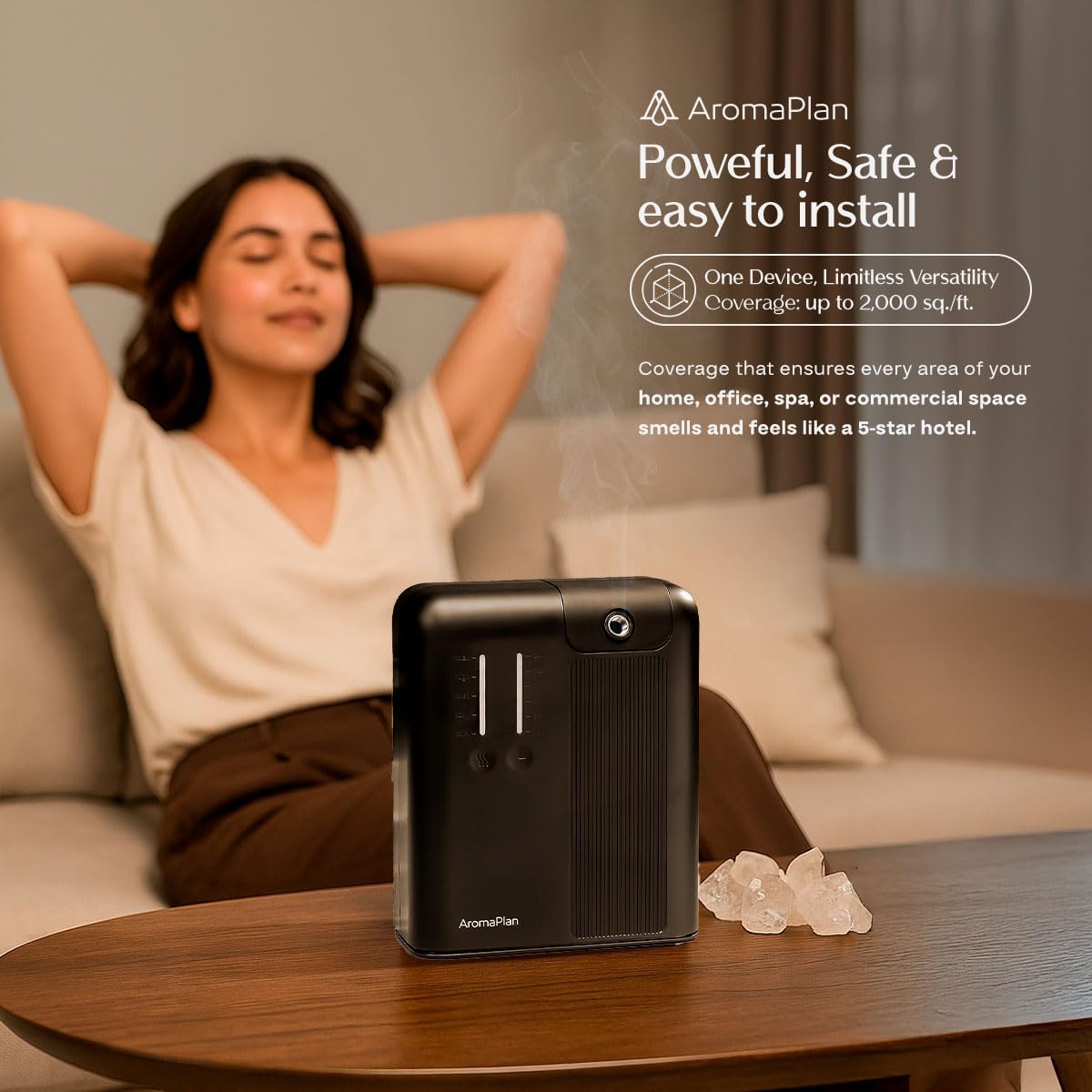 AromaPlan 5 Star Collection Cold Air Scent Diffuser, Whole House (Includes 2 Fragrances & 12 Set Sample kit) - Smart Scent Diffuser, HVAC System- Touch & App, 2000 Sq. Ft Cov. (Black)