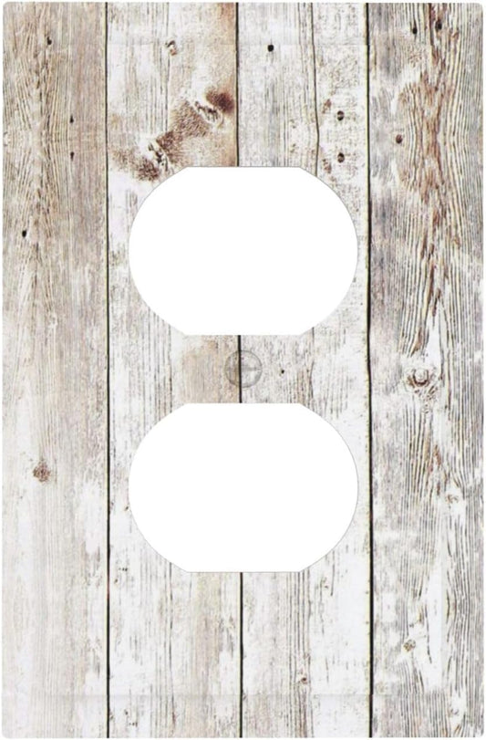 Vintage Light Wood Retro Rustic White Gray Oak Print Outlet Covers 1 Gang Duplex Light Switch Cover Decorative Switch Plates Electrical Receptacle Faceplate Wall Plate for Farmhouse Home Decor