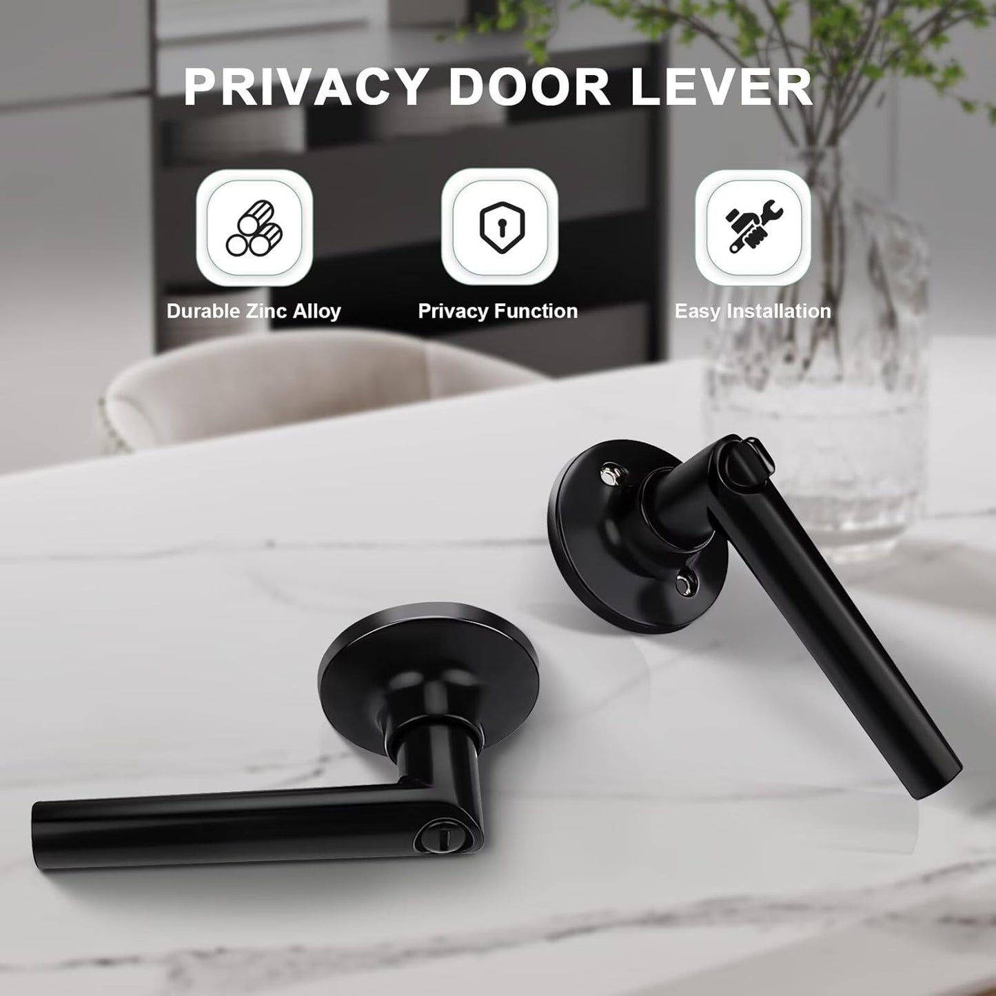 GOBEKOR 6 Pack Matte Black Door Handles Privacy Door Levers with Lock,Heavy Duty Interior Door Handles for Bedroom and Bathroom,Sleek Round Door Lever with No Key