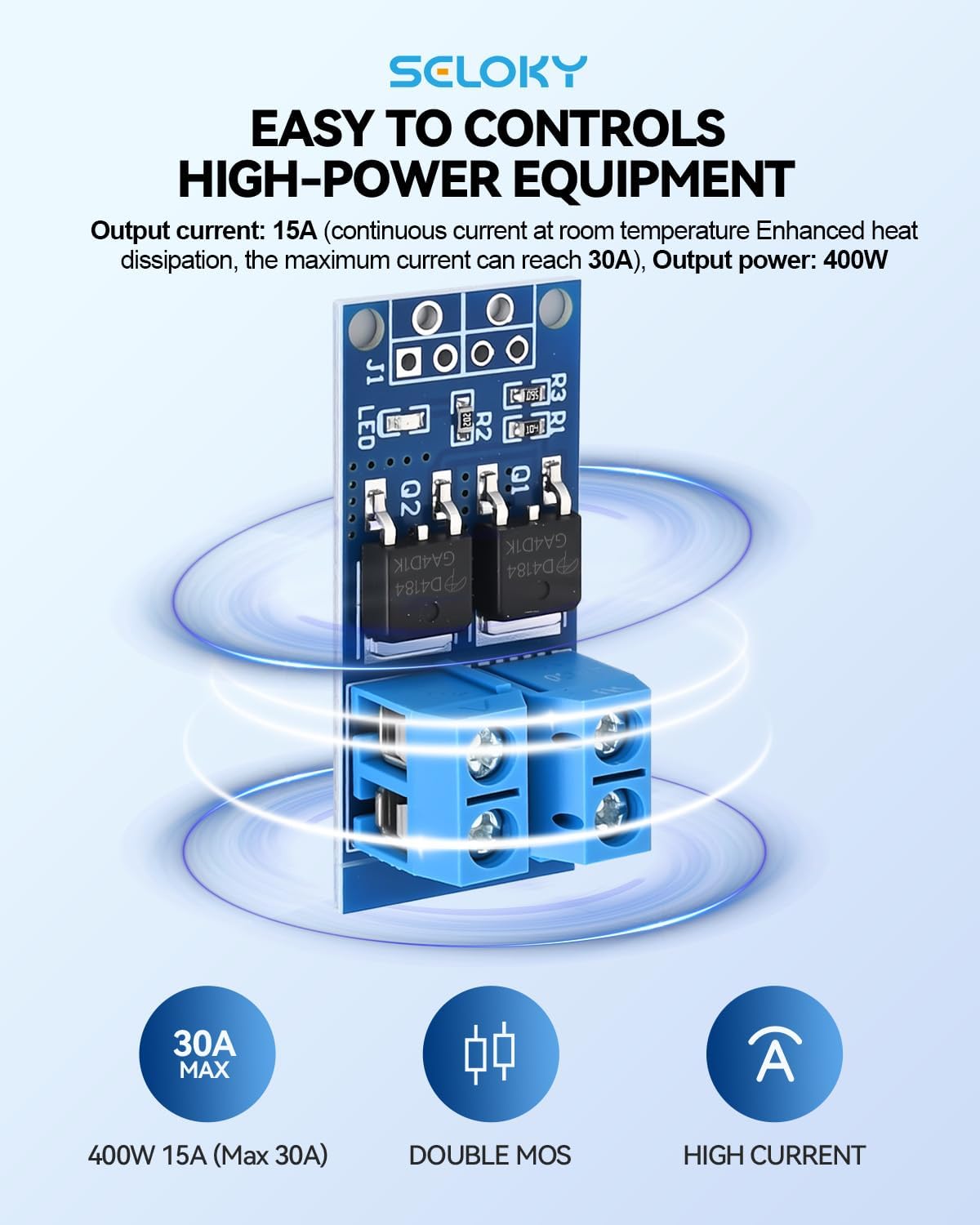 Dual High-Power MOSFET Trigger Switch Drive Module 0-20KHz PWM Adjustment Electronic Switch Control Board Motor Speed Controller Lamp Brightness Control, DC 5V-36V 400W, 15A (Max 30A) (30PCS)