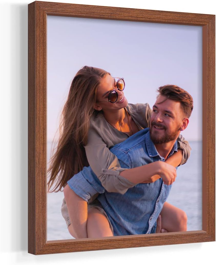 Renditions Gallery Set of 4, 8X10 Custom Photo Prints with Real Wood Picture Frames. Create Personalized Photos with Peel & Stick Photo Frames. Brown Frame